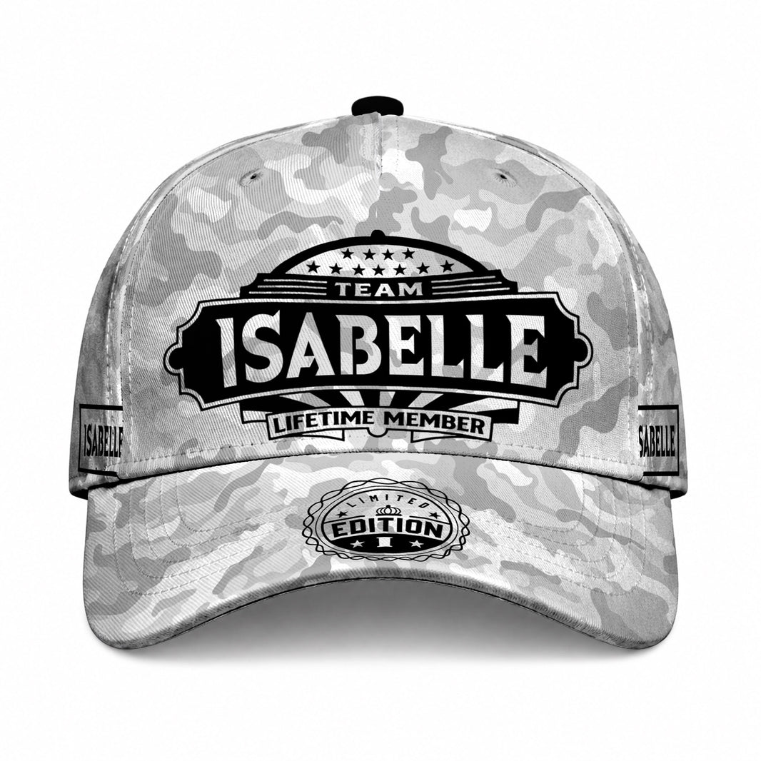 ISABELLE TC01 HH79 Team Your Name Hat, Personalized Camo Baseball Cap, Custom Family Gift, Gift for Him Her