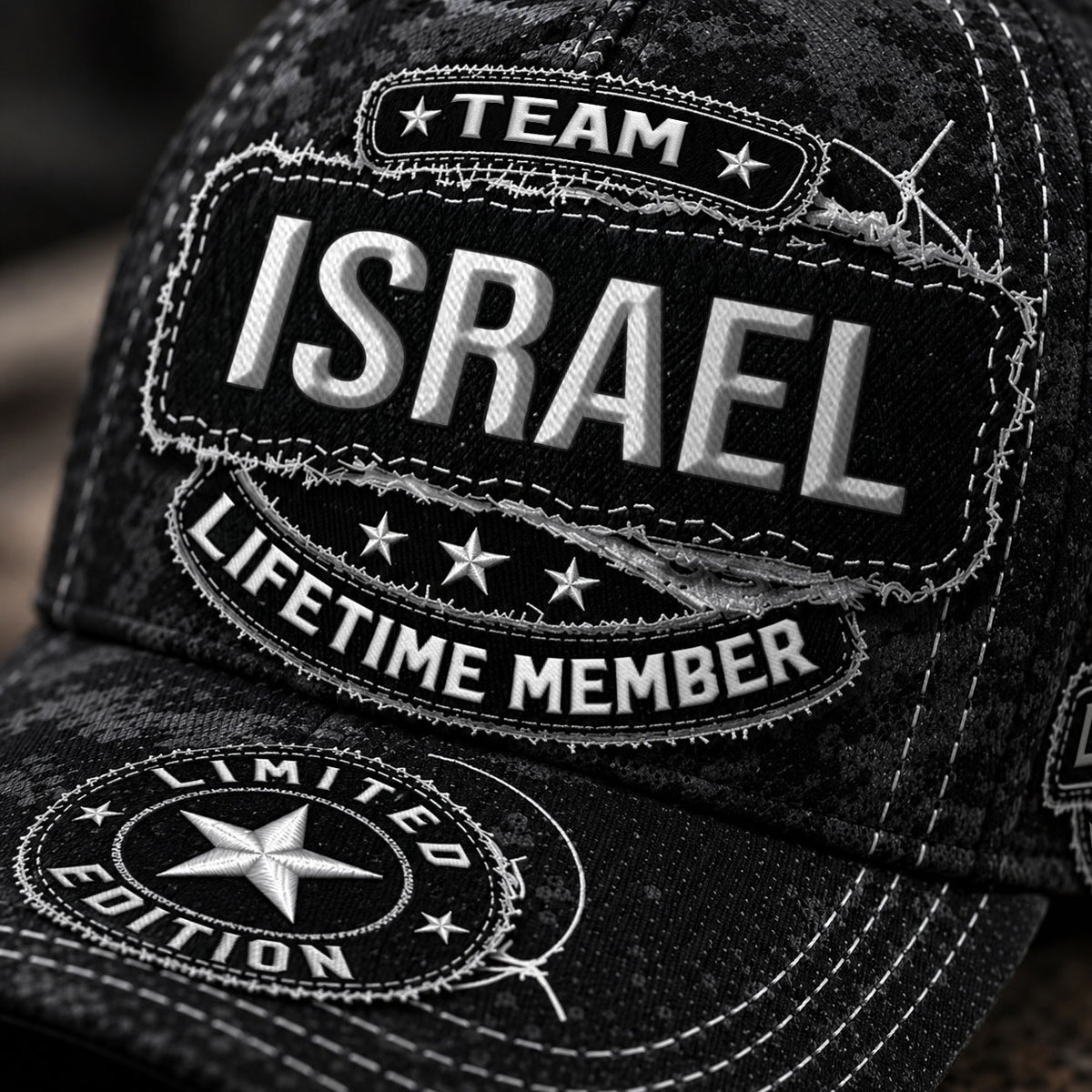 ISRAEL TC03 HH79  Personalized Black Camo Baseball Cap, Custom Name Family Hat