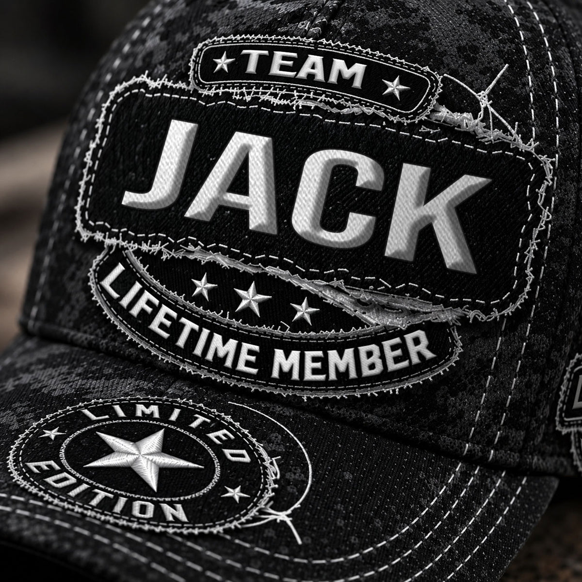JACK TC03 HH79  Personalized Black Camo Baseball Cap, Custom Name Family Hat