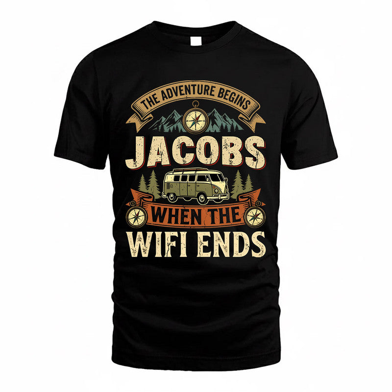 JACOBS TT898-K6-229 – Personalized Funny Camping Quote Apparel “The Adventure Begins When The WiFi Ends”