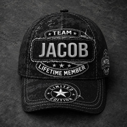 JACOB TC03 HH79  Personalized Black Camo Baseball Cap, Custom Name Family Hat