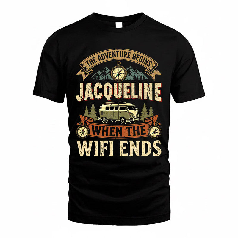 JACQUELINE TT898-K6-229 – Personalized Funny Camping Quote Apparel “The Adventure Begins When The WiFi Ends”