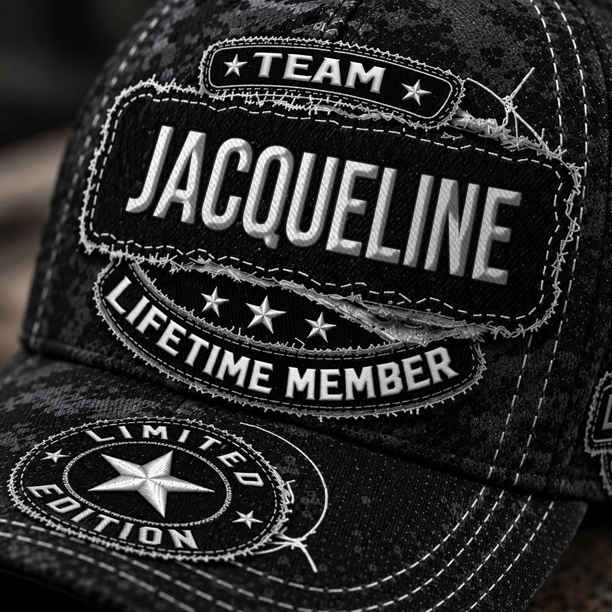 JACQUELINE TC03 HH79  Personalized Black Camo Baseball Cap, Custom Name Family Hat