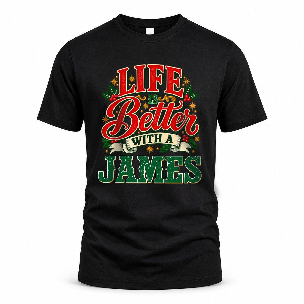 JAMES HH-F011 Personalized Name Christmas Shirt – “Life Is Better With a Custom Name” Funny Christmas Gift, Custom Holiday Apparel