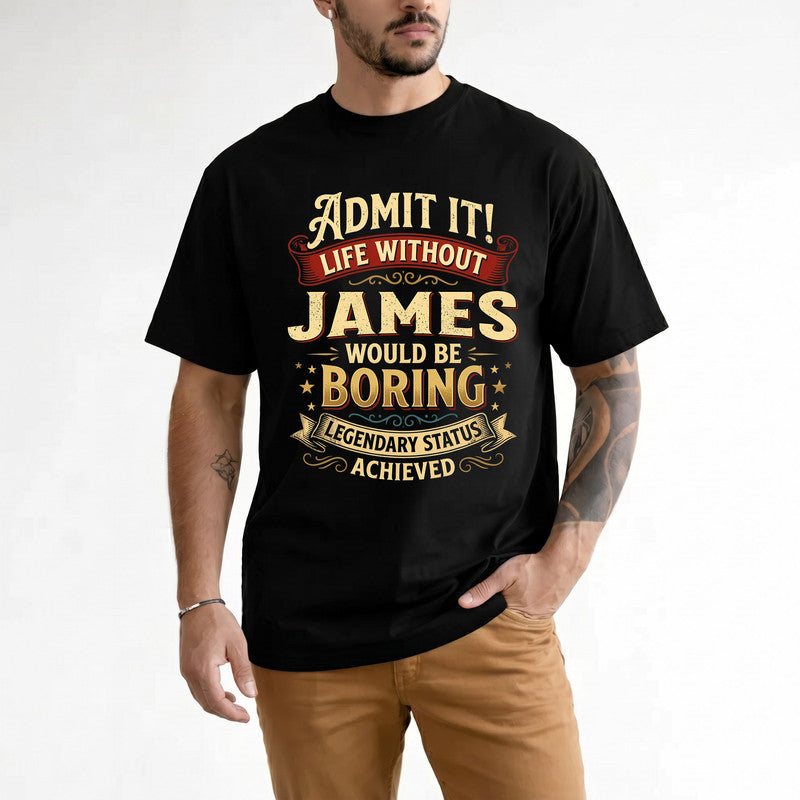 JAMES TP65-K5-268–Personalized Funny Quote Apparel “Life Without NAME Would Be Boring”