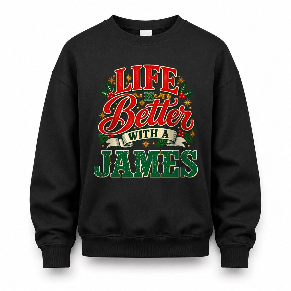 JAMES HH-F011 Personalized Name Christmas Shirt – “Life Is Better With a Custom Name” Funny Christmas Gift, Custom Holiday Apparel