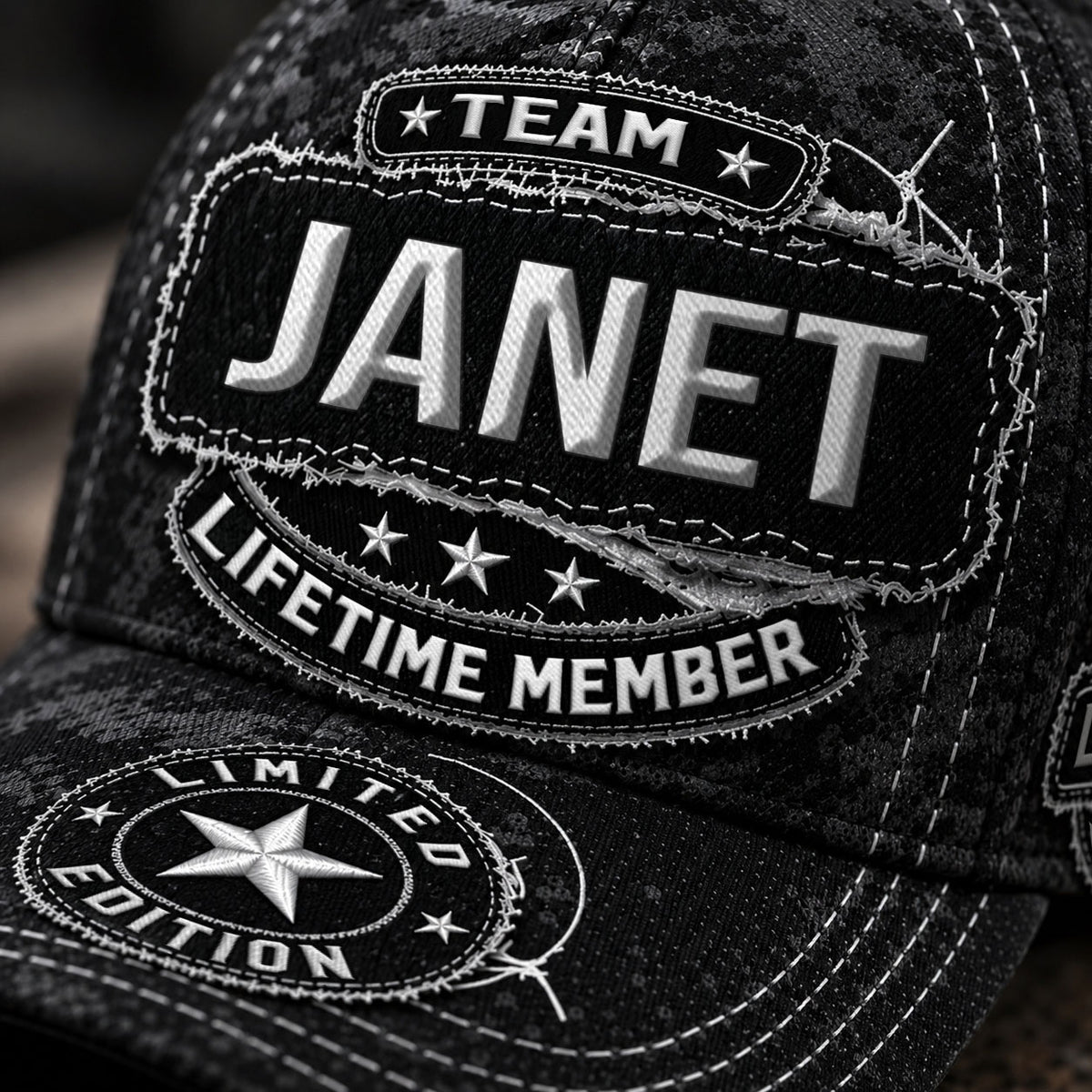 JANET TC03 HH79  Personalized Black Camo Baseball Cap, Custom Name Family Hat