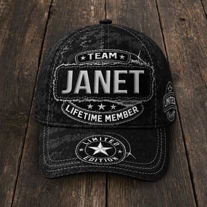 JANET TC03 HH79  Personalized Black Camo Baseball Cap, Custom Name Family Hat