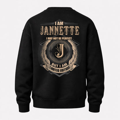 JANNETTE 2K-101–Personalized Name Quote Apparel “I Am NAME May Not Be Perfect But I Am Limited Edition”