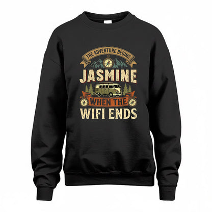 JASMINE TT898-K6-229 – Personalized Funny Camping Quote Apparel “The Adventure Begins When The WiFi Ends”
