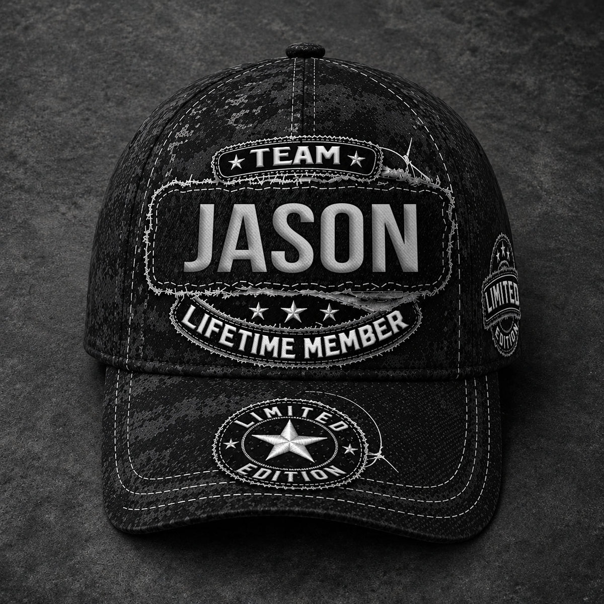 JASON TC03 HH79  Personalized Black Camo Baseball Cap, Custom Name Family Hat