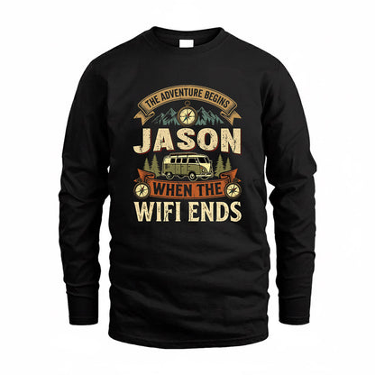 JASON TT898-K6-229 – Personalized Funny Camping Quote Apparel “The Adventure Begins When The WiFi Ends”