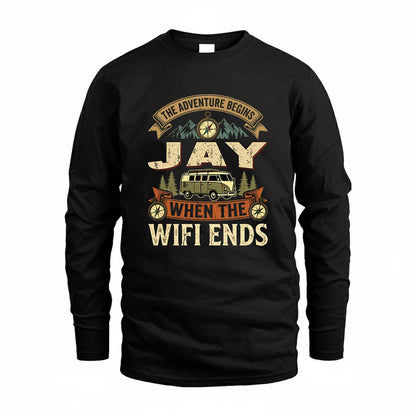 JAY TT898-K6-229 – Personalized Funny Camping Quote Apparel “The Adventure Begins When The WiFi Ends”