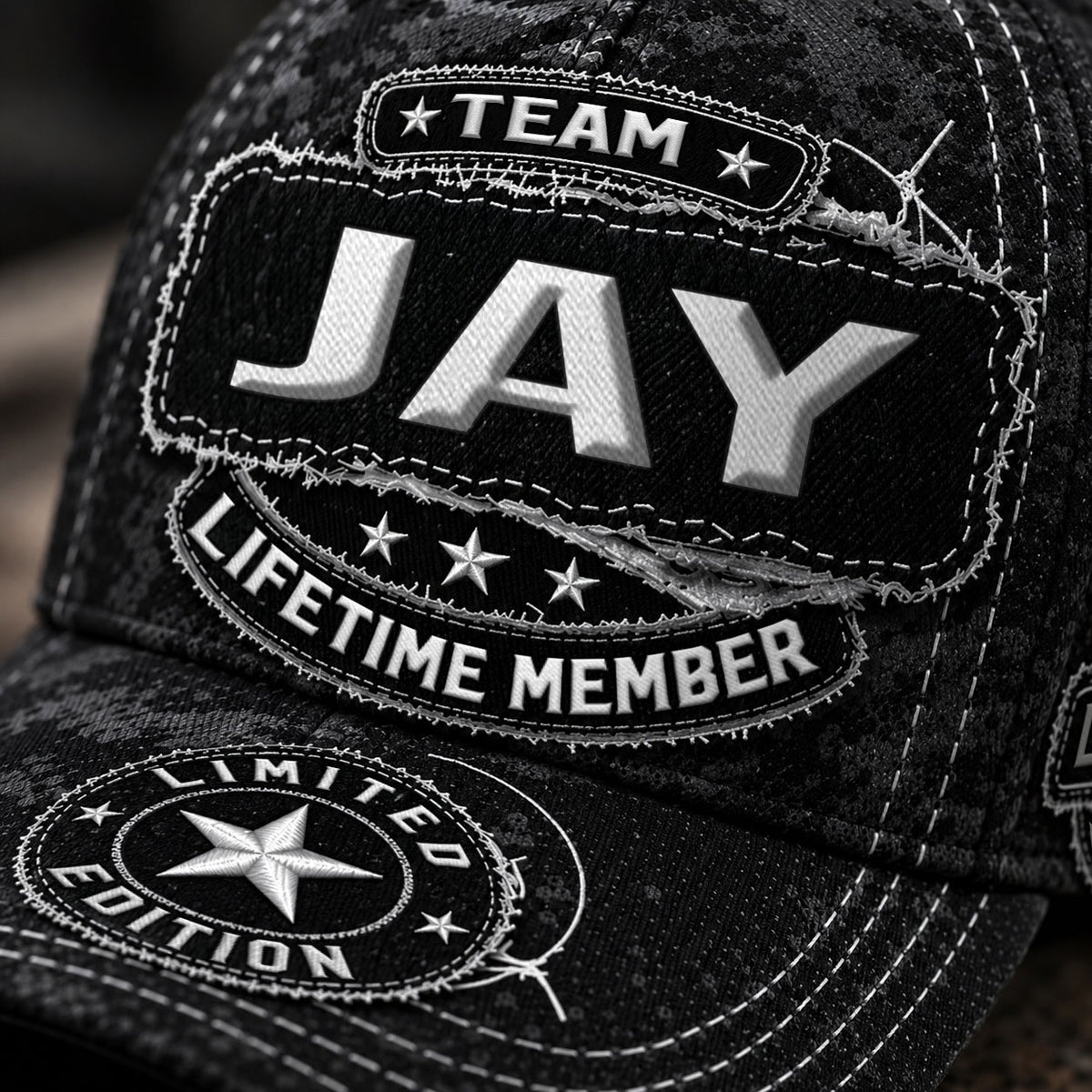 JAY TC03 HH79  Personalized Black Camo Baseball Cap, Custom Name Family Hat