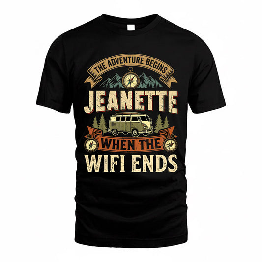 JEANETTE TT898-K6-229 – Personalized Funny Camping Quote Apparel “The Adventure Begins When The WiFi Ends”