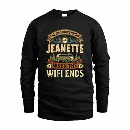 JEANETTE TT898-K6-229 – Personalized Funny Camping Quote Apparel “The Adventure Begins When The WiFi Ends”