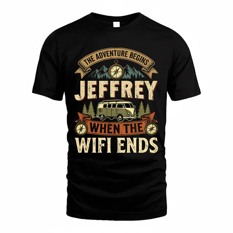 JEFFREY TT898-K6-229 – Personalized Funny Camping Quote Apparel “The Adventure Begins When The WiFi Ends”