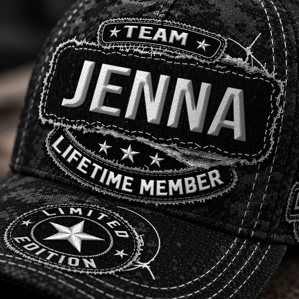 JENNA TC03 HH79  Personalized Black Camo Baseball Cap, Custom Name Family Hat