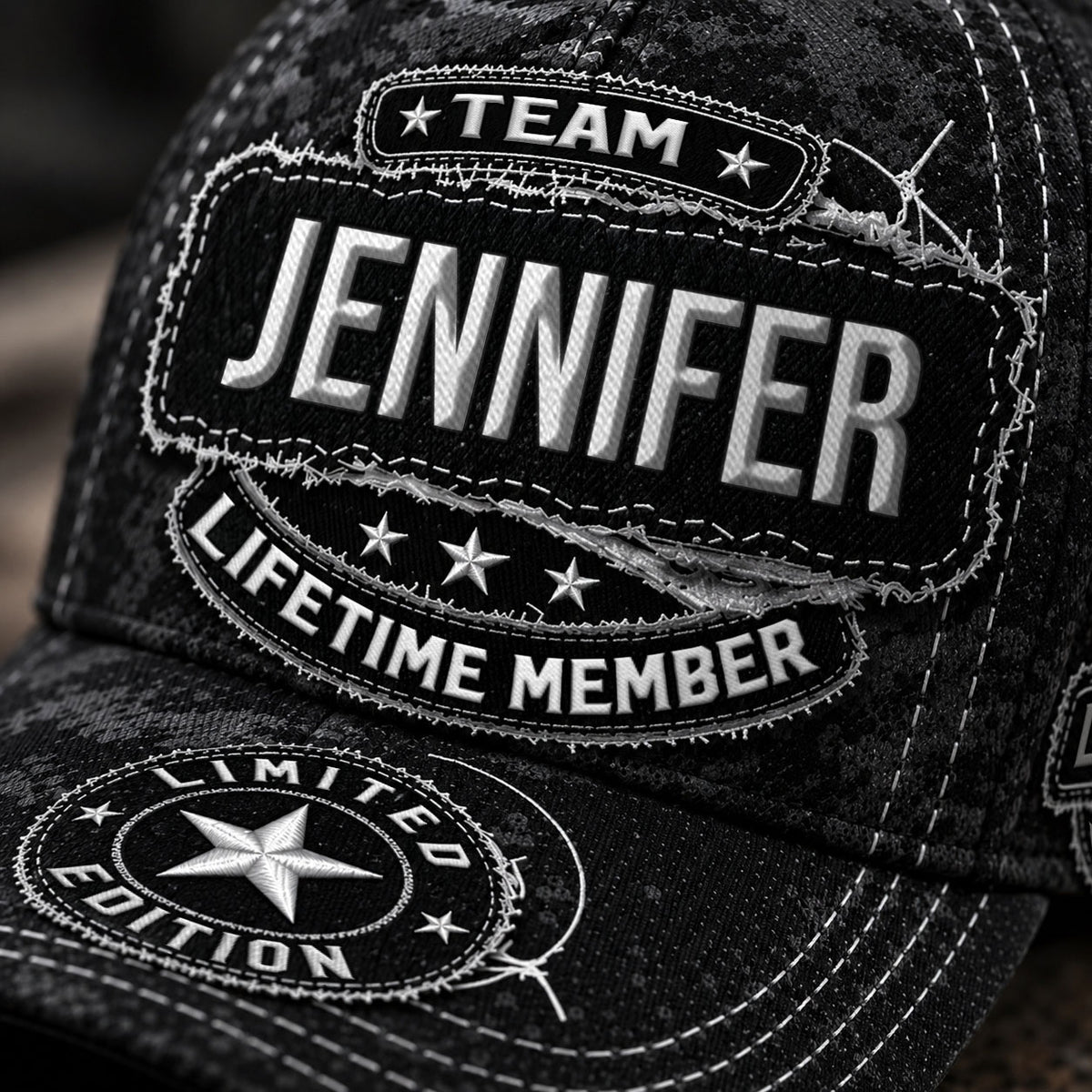 JENNIFER TC03 HH79  Personalized Black Camo Baseball Cap, Custom Name Family Hat