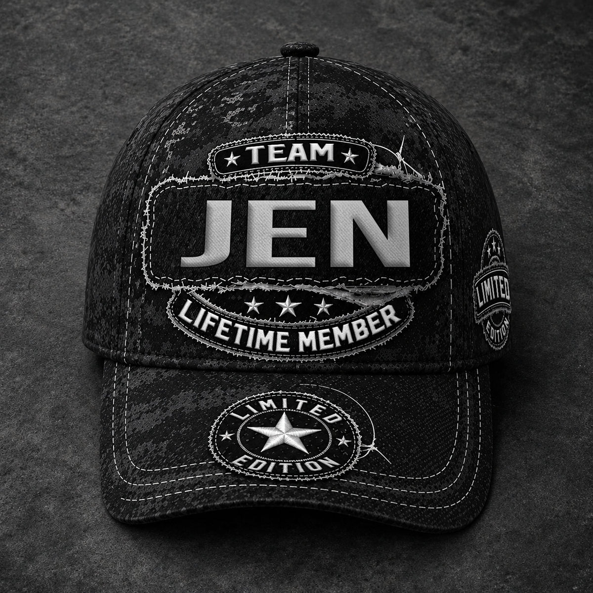 JEN TC03 HH79  Personalized Black Camo Baseball Cap, Custom Name Family Hat