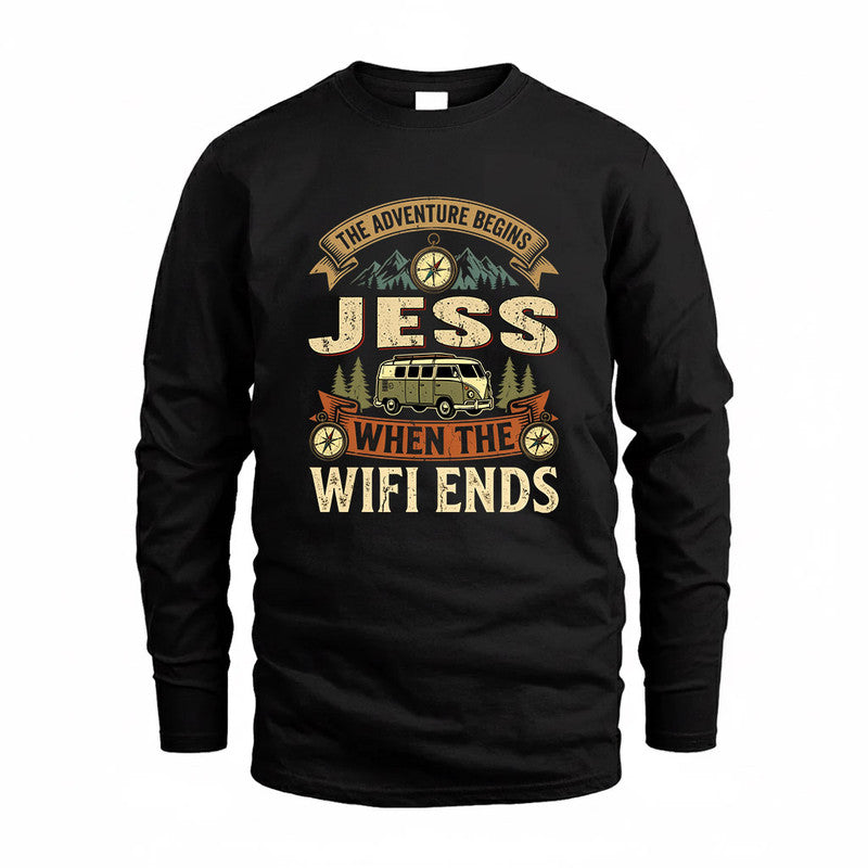 JESS TT898-K6-229 – Personalized Funny Camping Quote Apparel “The Adventure Begins When The WiFi Ends”