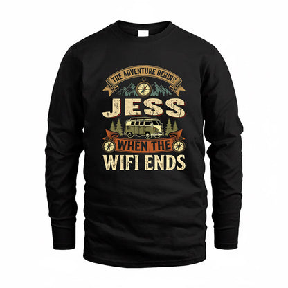 JESS TT898-K6-229 – Personalized Funny Camping Quote Apparel “The Adventure Begins When The WiFi Ends”