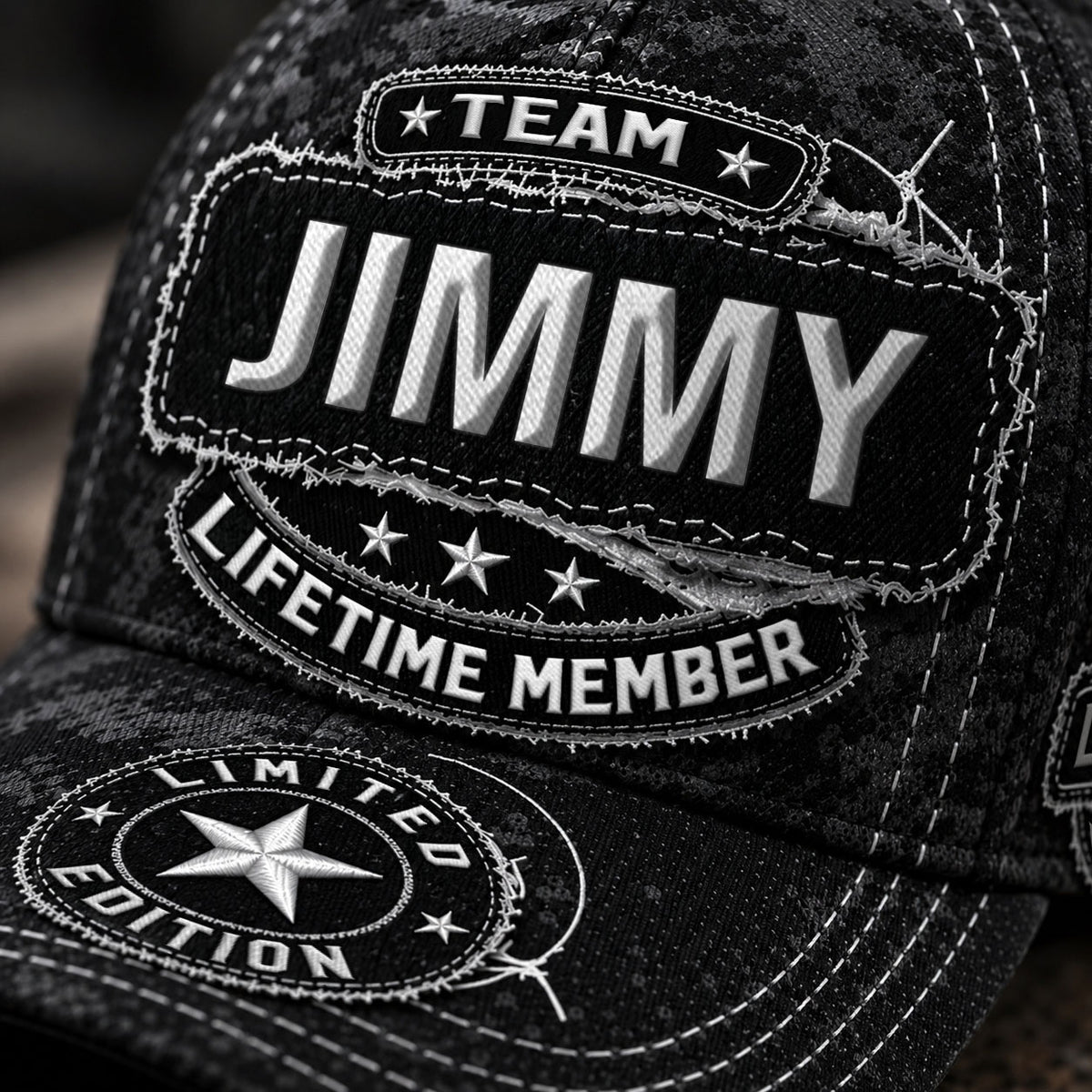 JIMMY TC03 HH79  Personalized Black Camo Baseball Cap, Custom Name Family Hat