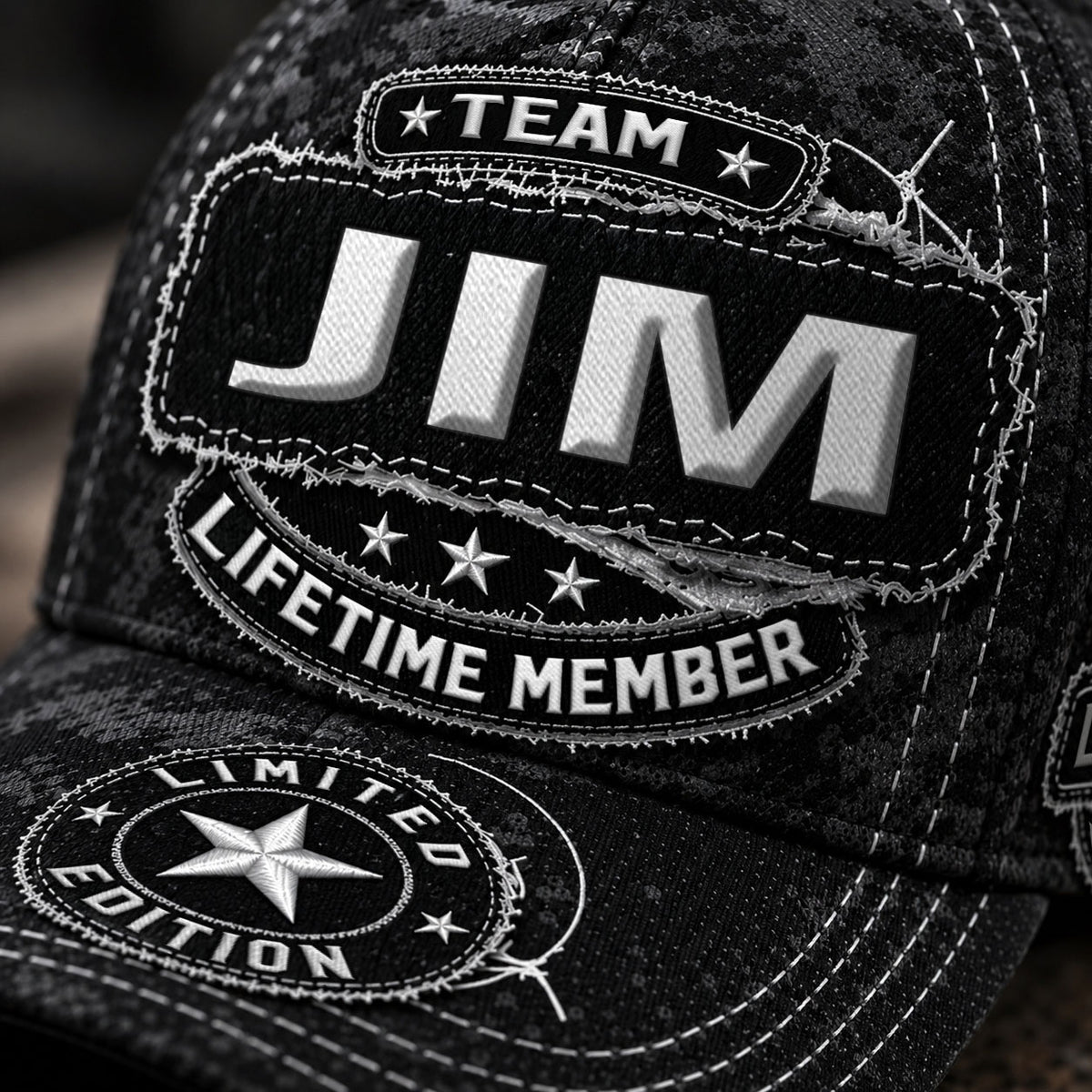 JIM TC03 HH79  Personalized Black Camo Baseball Cap, Custom Name Family Hat