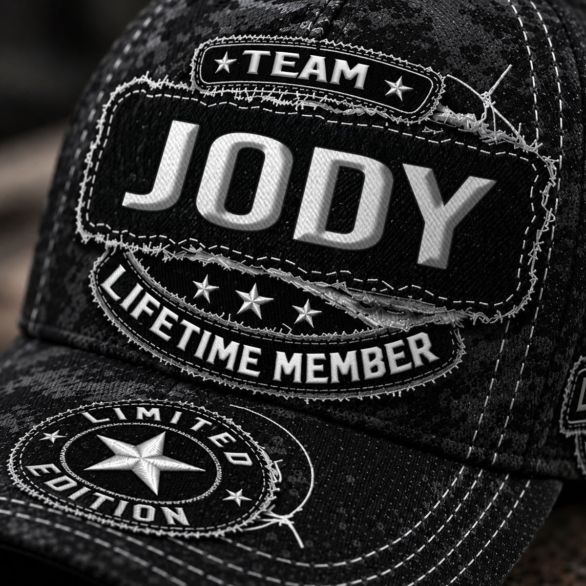 JODY TC03 HH79  Personalized Black Camo Baseball Cap, Custom Name Family Hat