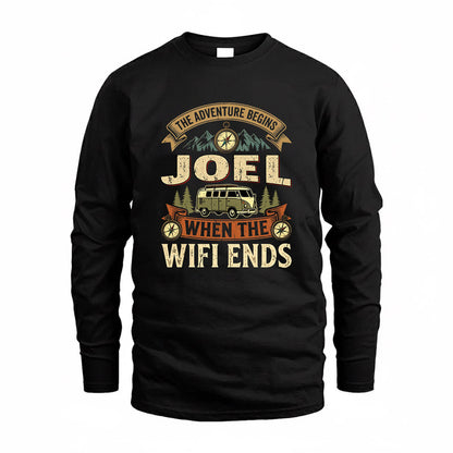 JOEL TT898-K6-229 – Personalized Funny Camping Quote Apparel “The Adventure Begins When The WiFi Ends”
