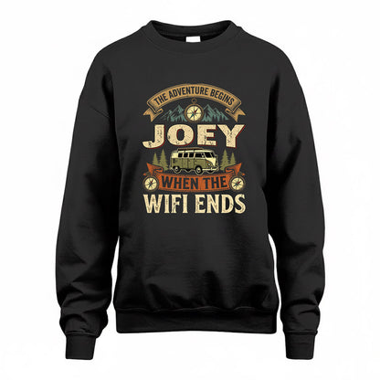 JOEY TT898-K6-229 – Personalized Funny Camping Quote Apparel “The Adventure Begins When The WiFi Ends”