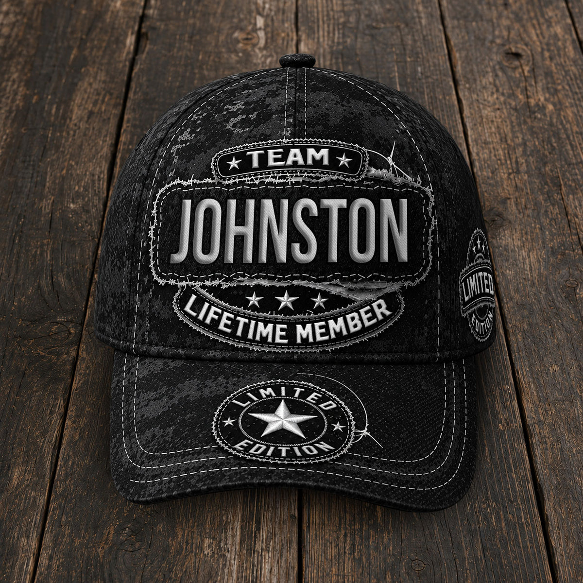 JOHNSTON TC03 HH79  Personalized Black Camo Baseball Cap, Custom Name Family Hat