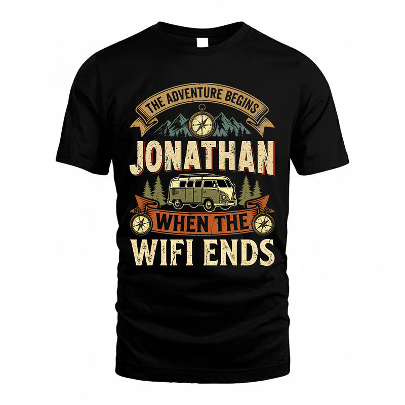 JONATHAN TT898-K6-229 – Personalized Funny Camping Quote Apparel “The Adventure Begins When The WiFi Ends”