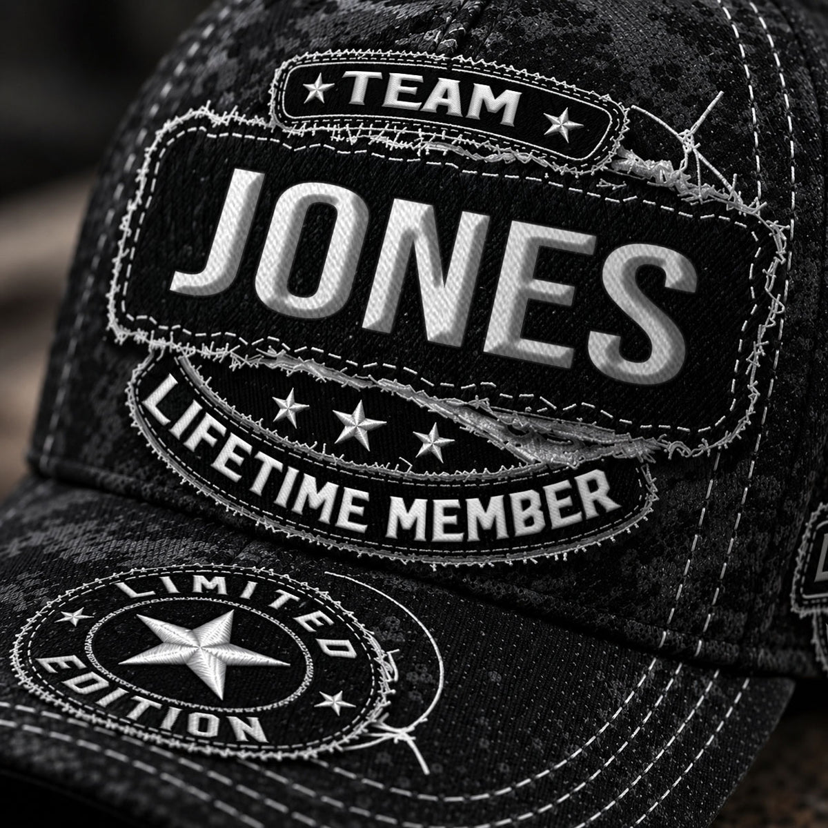 JONES TC03 HH79  Personalized Black Camo Baseball Cap, Custom Name Family Hat