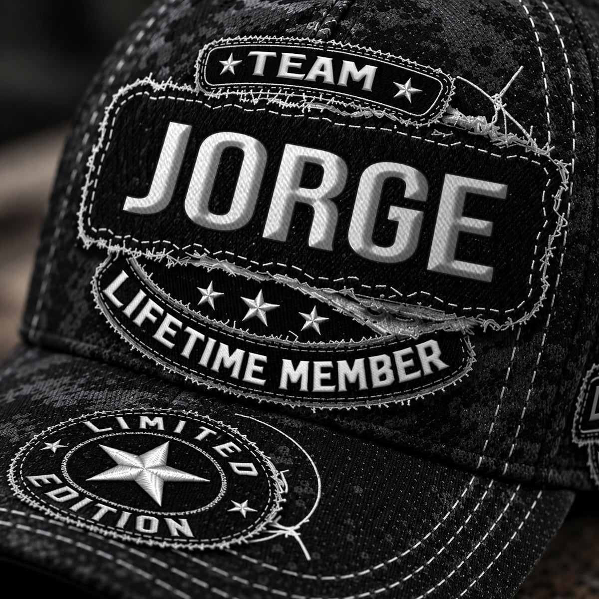 JORGE TC03 HH79  Personalized Black Camo Baseball Cap, Custom Name Family Hat