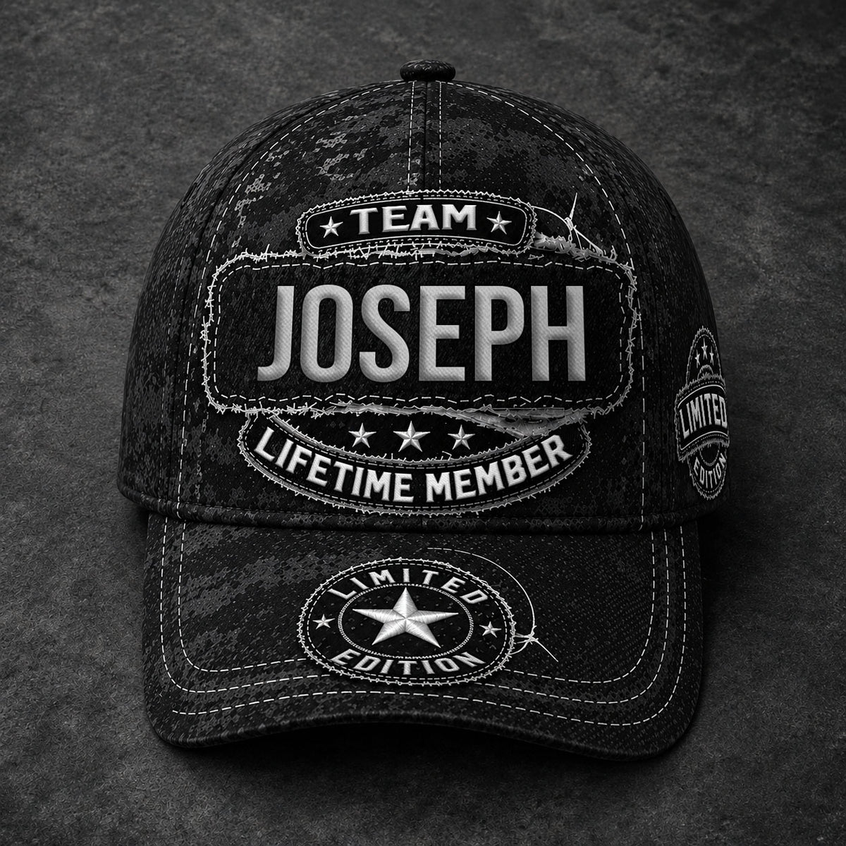 JOSEPH TC03 HH79  Personalized Black Camo Baseball Cap, Custom Name Family Hat