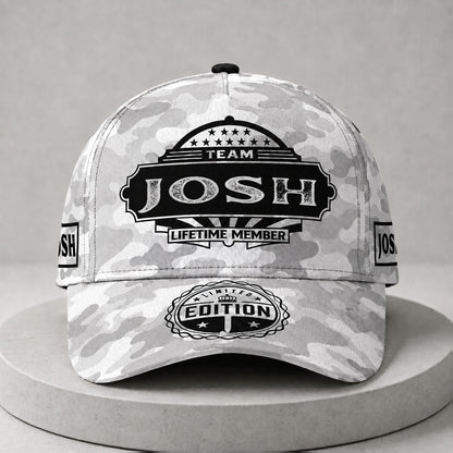 JOSH TC01 HH79 Team Your Name Hat, Personalized Camo Baseball Cap, Custom Family Gift, Gift for Him Her