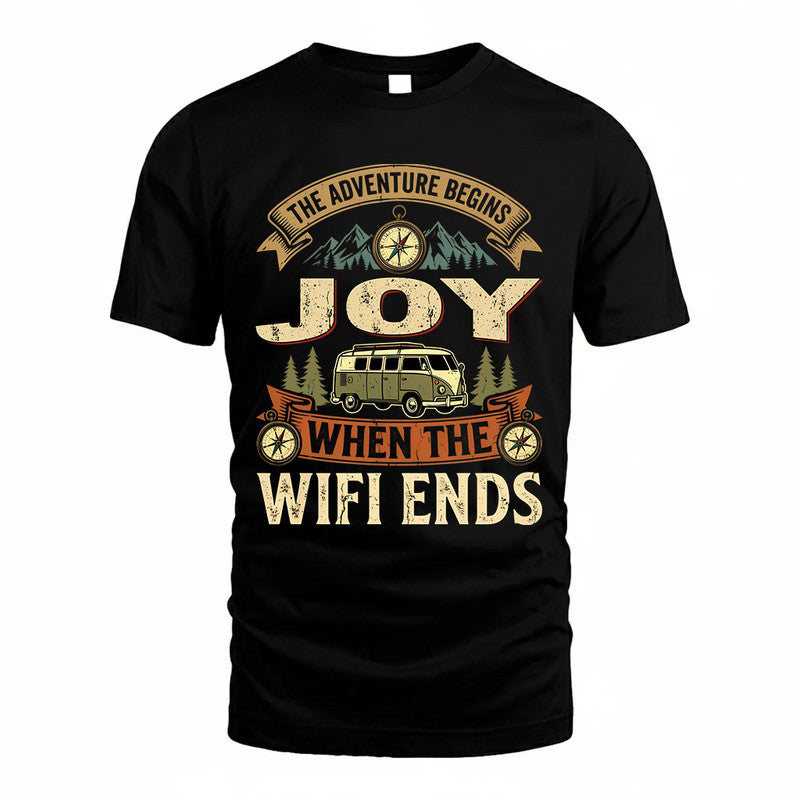 JOY TT898-K6-229 – Personalized Funny Camping Quote Apparel “The Adventure Begins When The WiFi Ends”