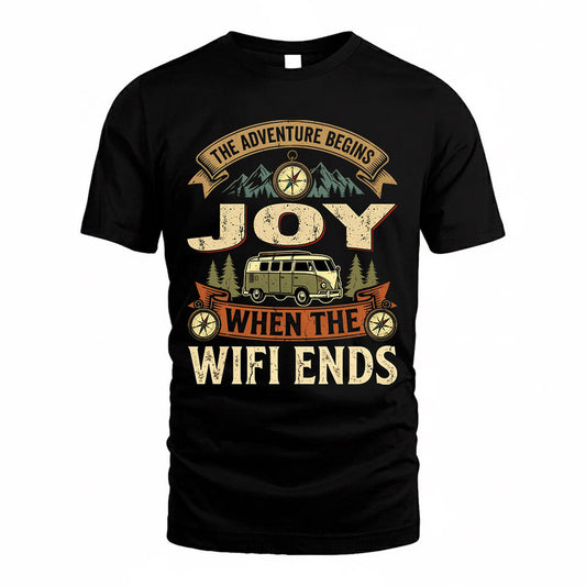 JOY TT898-K6-229 – Personalized Funny Camping Quote Apparel “The Adventure Begins When The WiFi Ends”