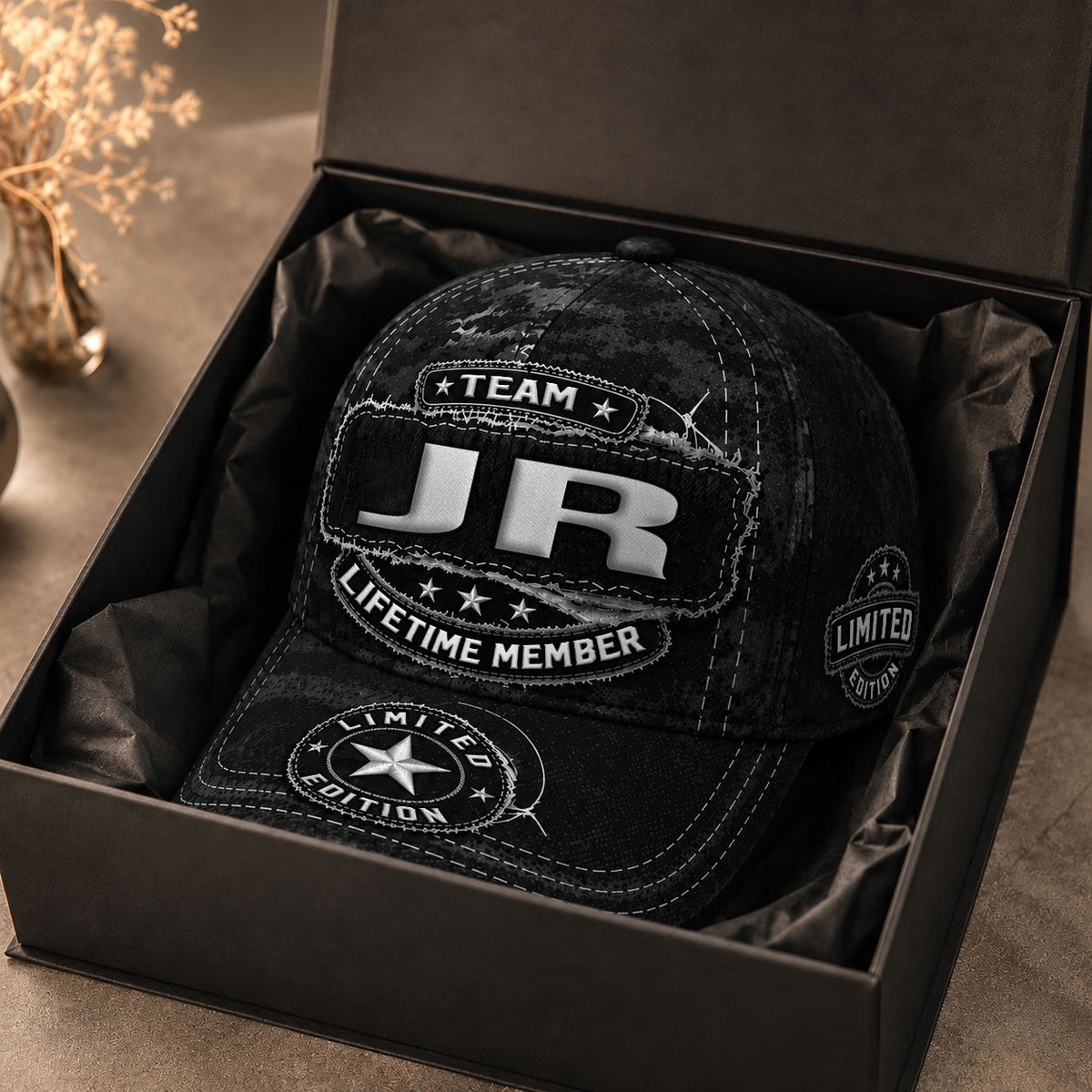 JR TC03 HH79  Personalized Black Camo Baseball Cap, Custom Name Family Hat