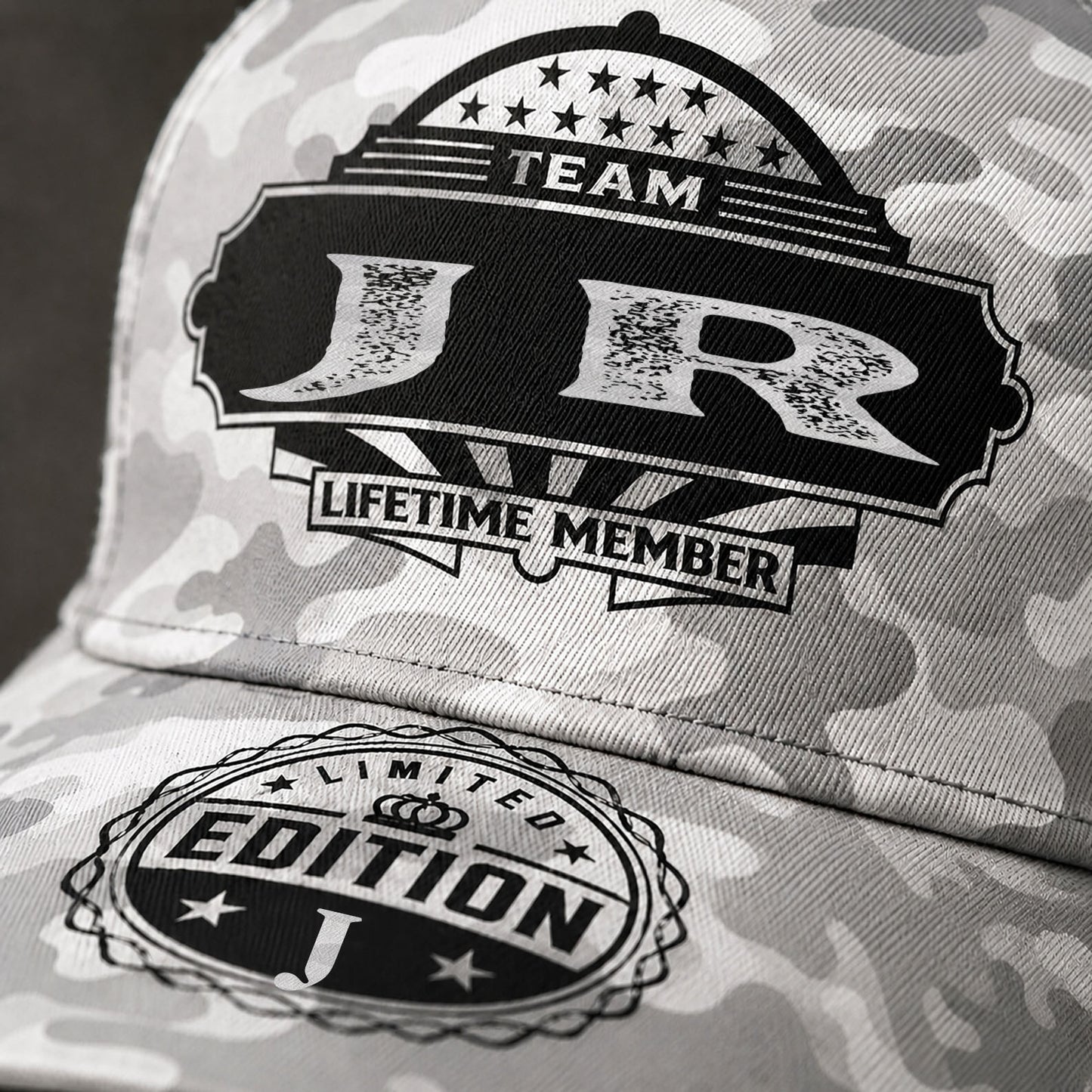 JR TC01 HH79 Team Your Name Hat, Personalized Camo Baseball Cap, Custom Family Gift, Gift for Him Her