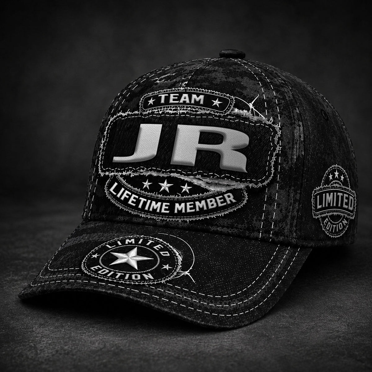 JR TC03 HH79  Personalized Black Camo Baseball Cap, Custom Name Family Hat