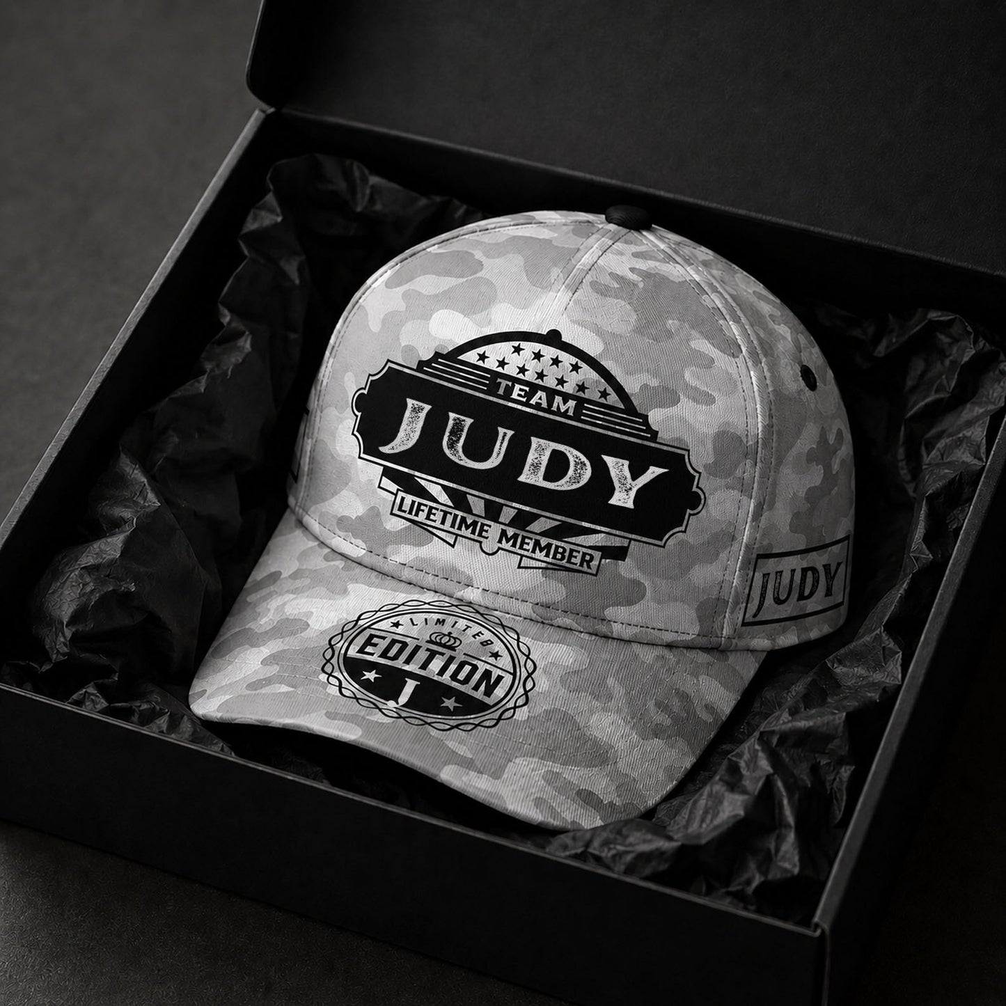 JUDY TC01 HH79 Team Your Name Hat, Personalized Camo Baseball Cap, Custom Family Gift, Gift for Him Her