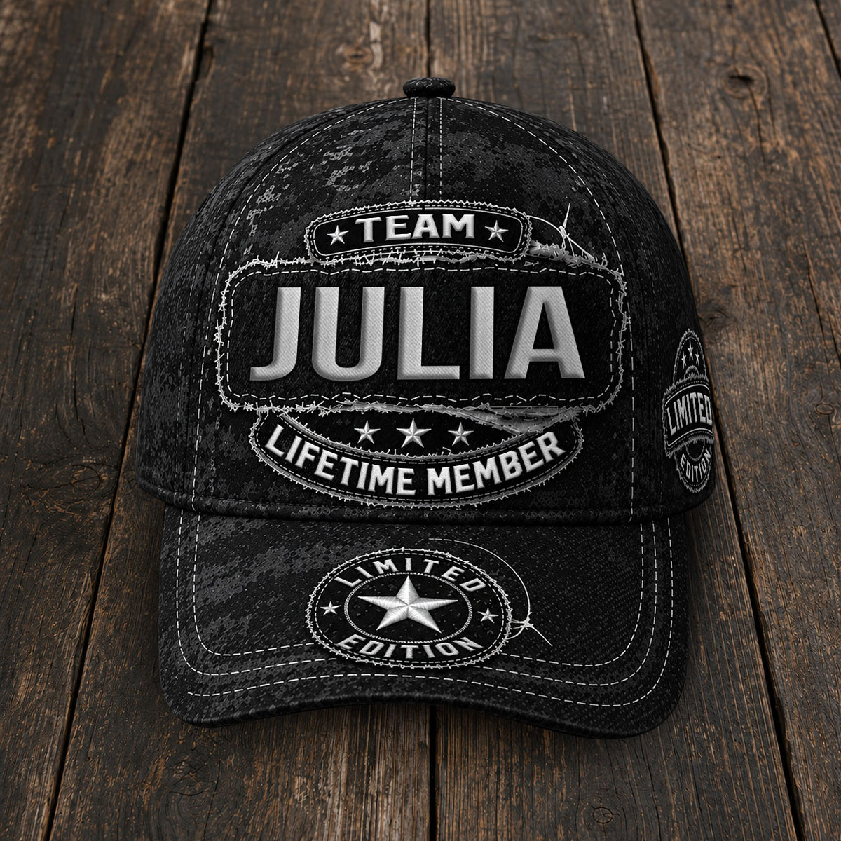 JULIA TC03 HH79  Personalized Black Camo Baseball Cap, Custom Name Family Hat