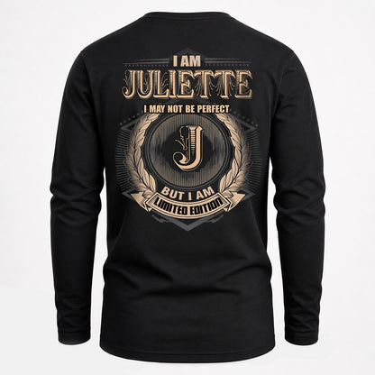 JULIETTE 2K-101–Personalized Name Quote Apparel “I Am NAME May Not Be Perfect But I Am Limited Edition”