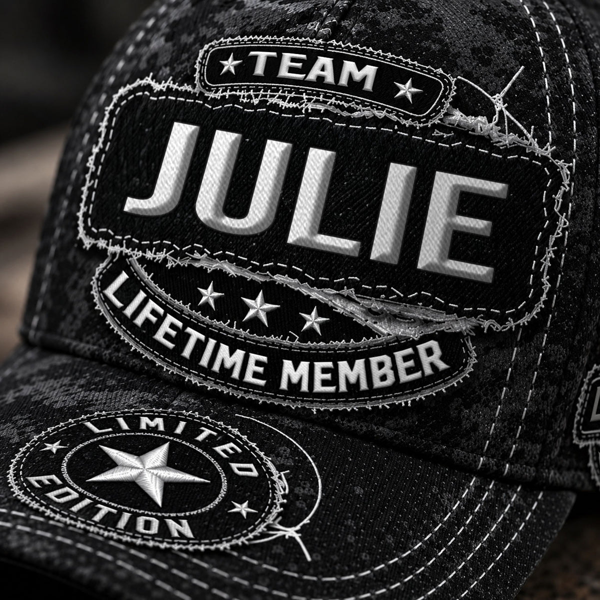 JULIE TC03 HH79  Personalized Black Camo Baseball Cap, Custom Name Family Hat