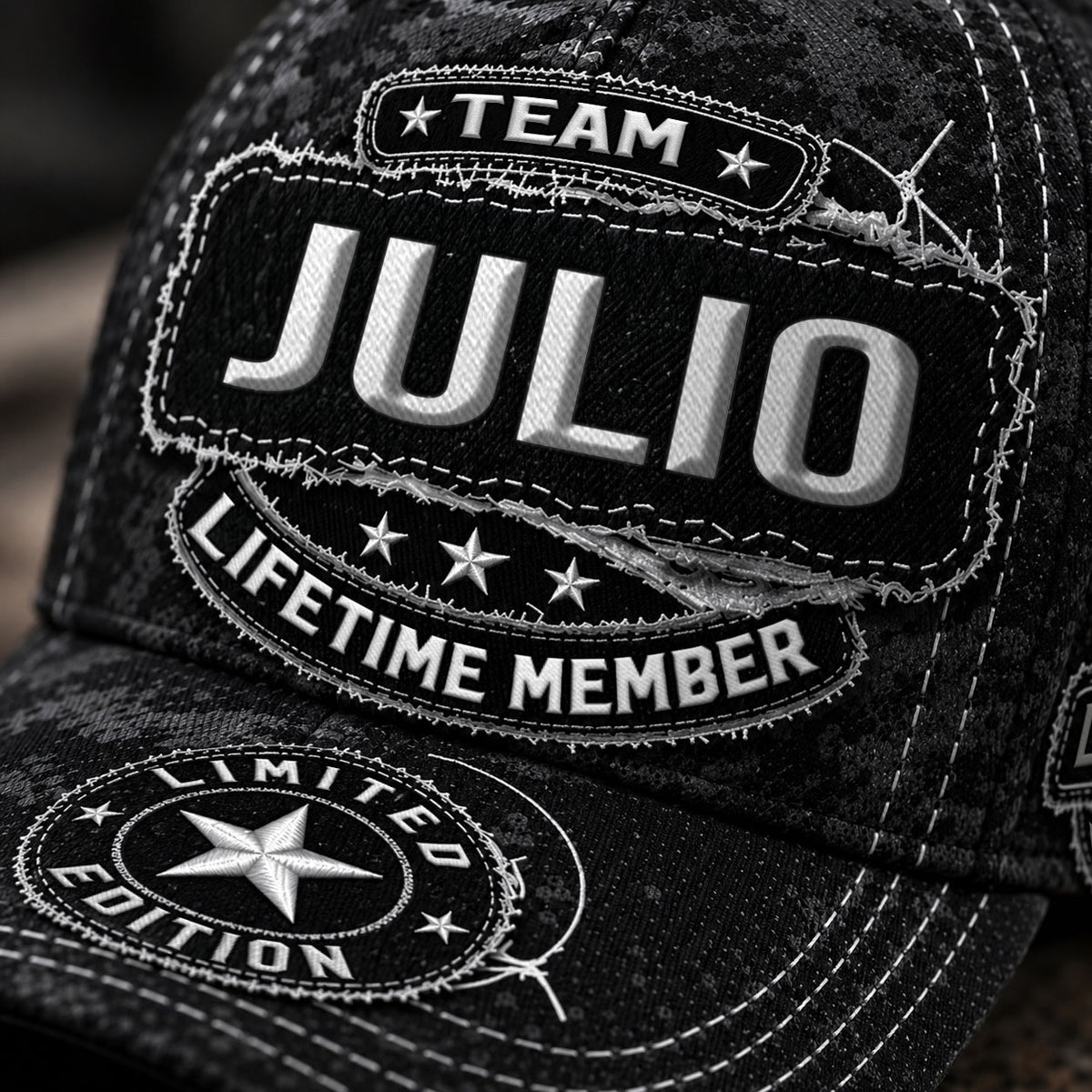 JULIO TC03 HH79  Personalized Black Camo Baseball Cap, Custom Name Family Hat