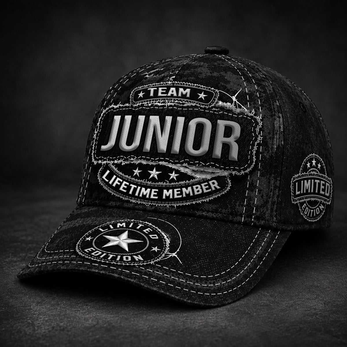 JUNIOR TC03 HH79  Personalized Black Camo Baseball Cap, Custom Name Family Hat