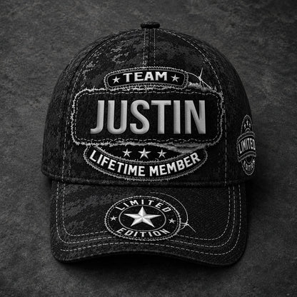 JUSTIN TC03 HH79  Personalized Black Camo Baseball Cap, Custom Name Family Hat
