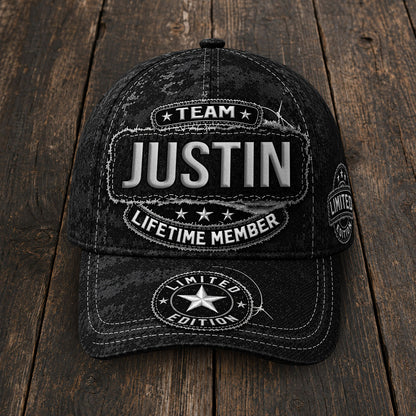 JUSTIN TC03 HH79  Personalized Black Camo Baseball Cap, Custom Name Family Hat